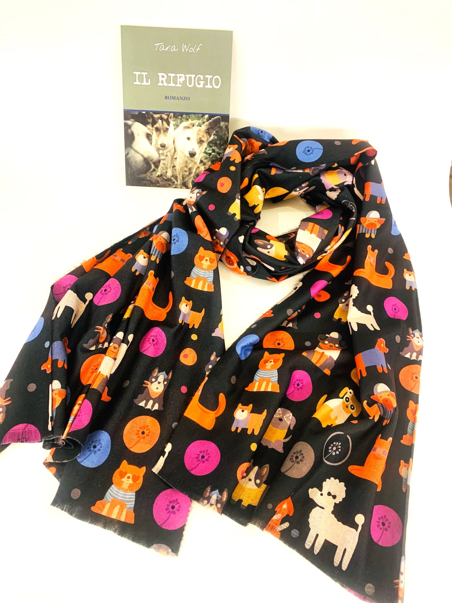DOGGY SHAWL - Sciarpa 100% ~ Double face con cagnolini ~ tipo Pashmina