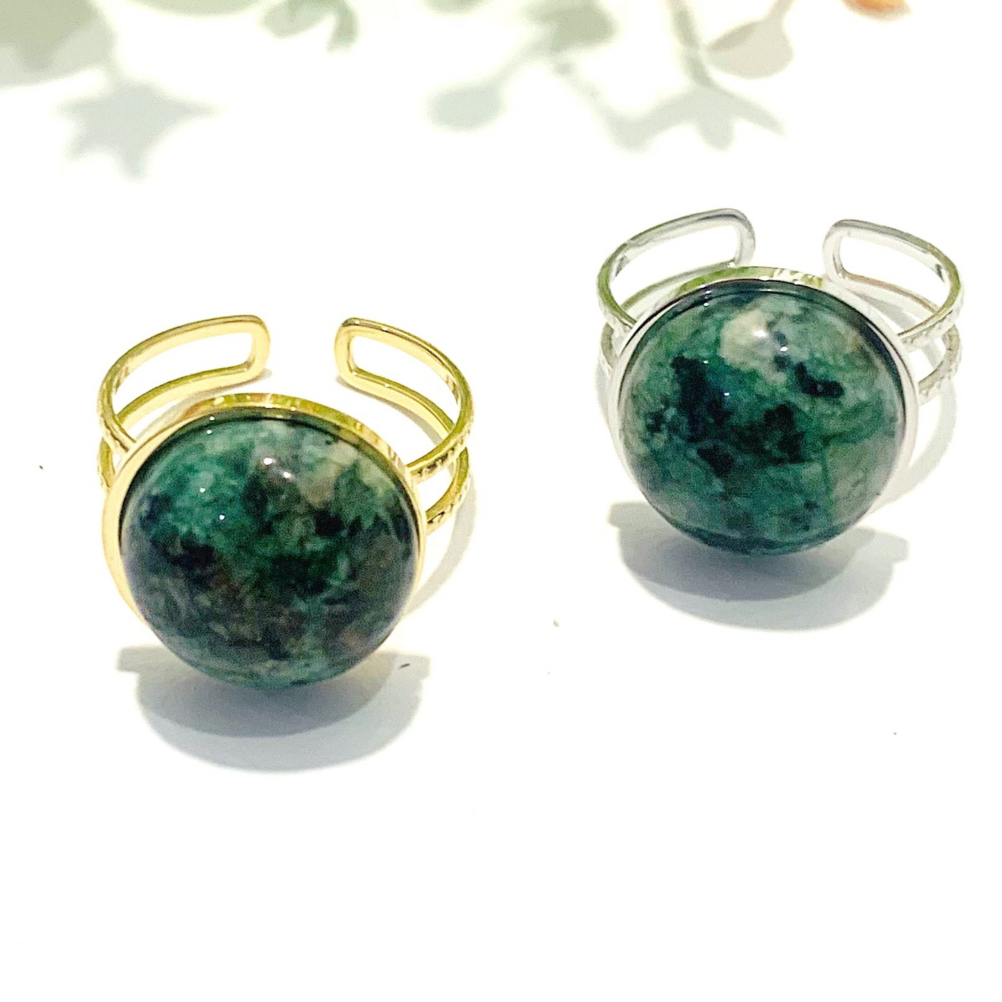 CHAKURA ~ Anello regolabile in acciaio inossidabile e TURCHESE naturale