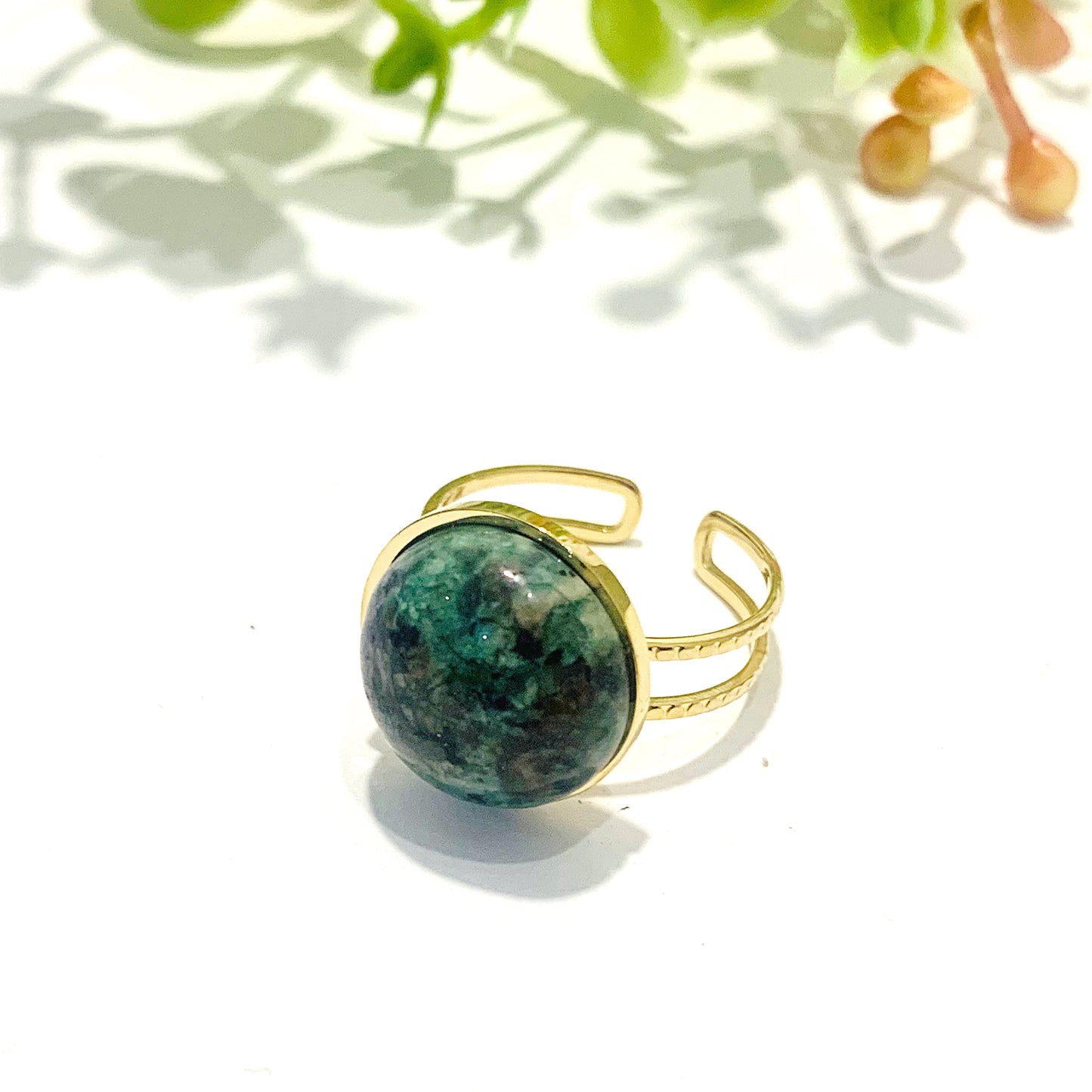 CHAKURA ~ Anello regolabile in acciaio inossidabile e TURCHESE naturale