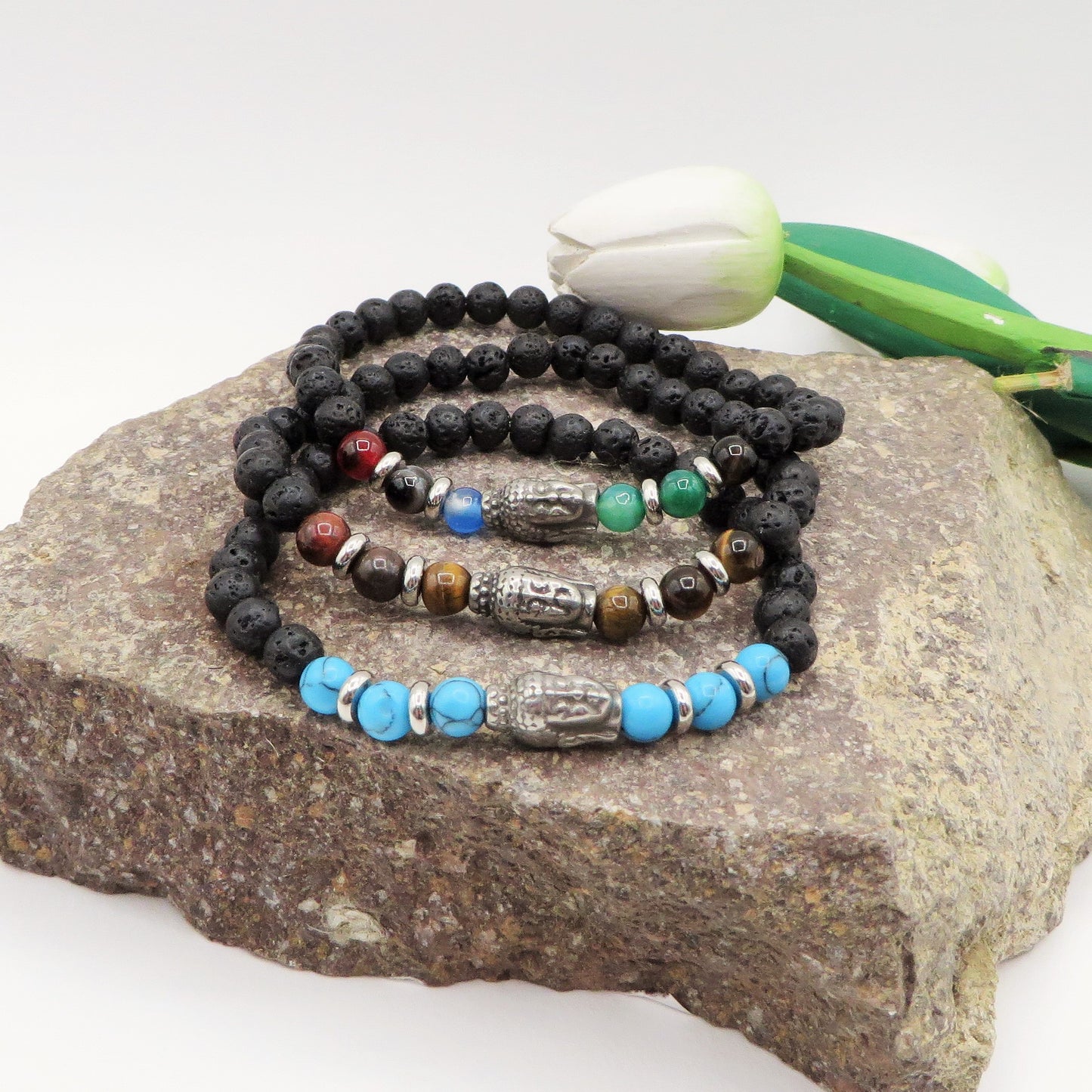 TASHI Bracciale elasticizzato con Buddha per uomo e donna
