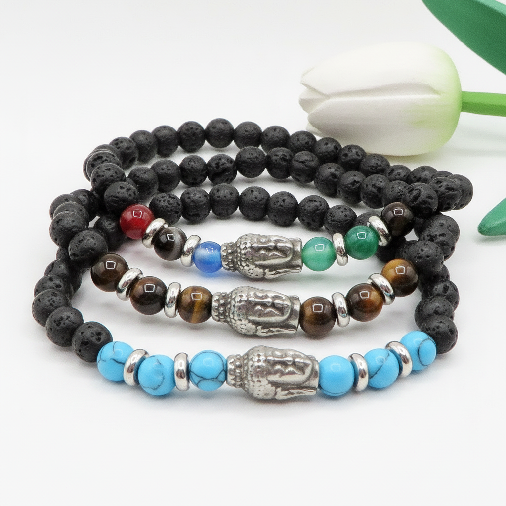TASHI Bracciale elasticizzato con Buddha per uomo e donna