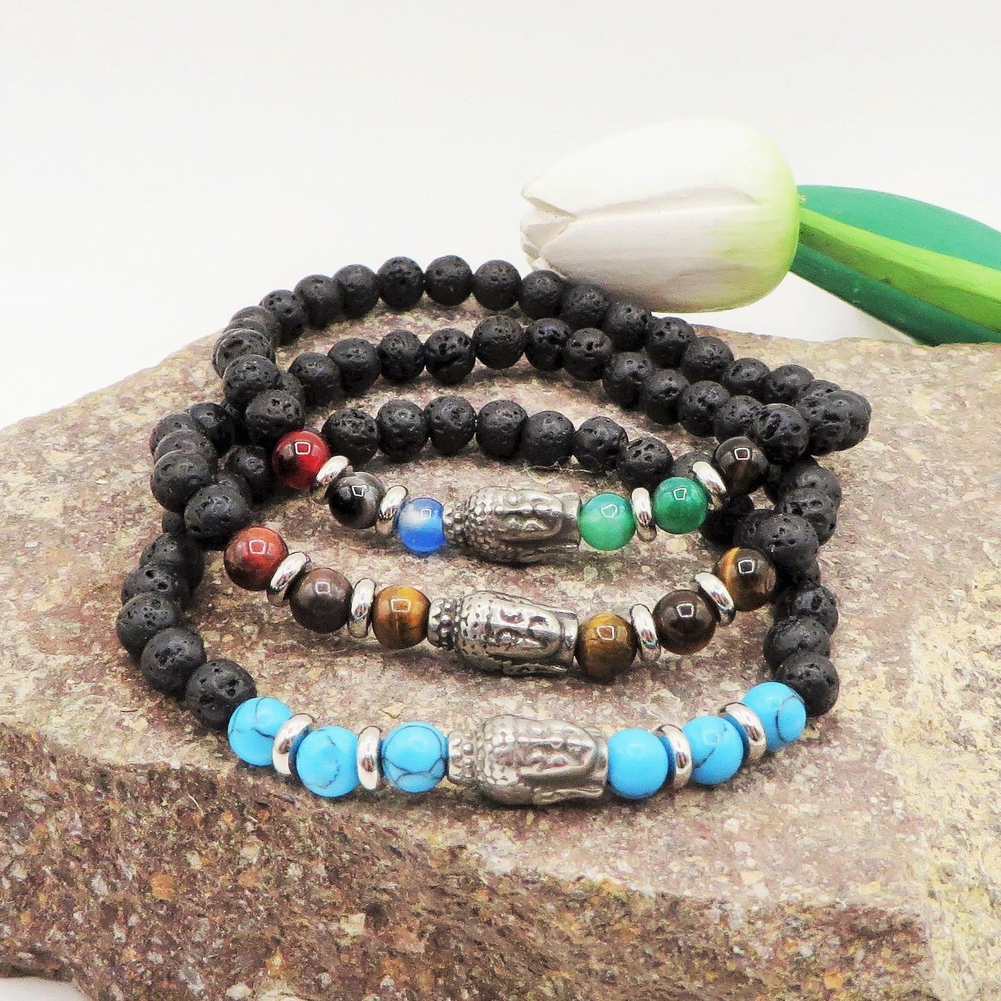 TASHI Bracciale elasticizzato con Buddha per uomo e donna