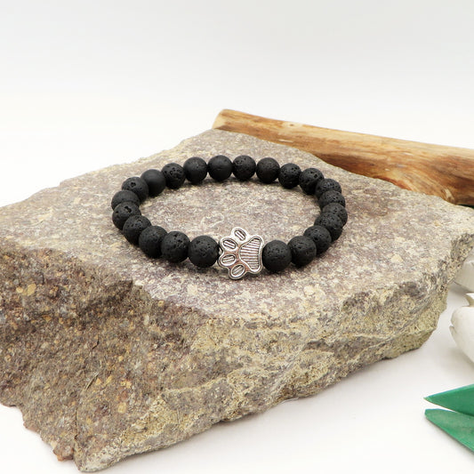 AHIMSA Black -  Bracciale elasticizzato in pietra dura con ZAMPA