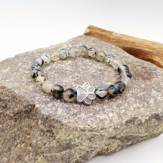 AHIMSA -  Bracciale elasticizzato in pietra dura con ZAMPA