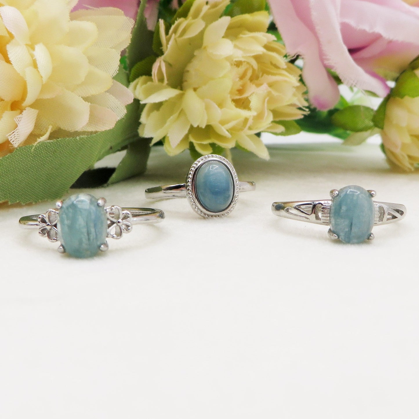 WATER  NILAMANI ~ Anello regolabile in CIANITE verde - blu