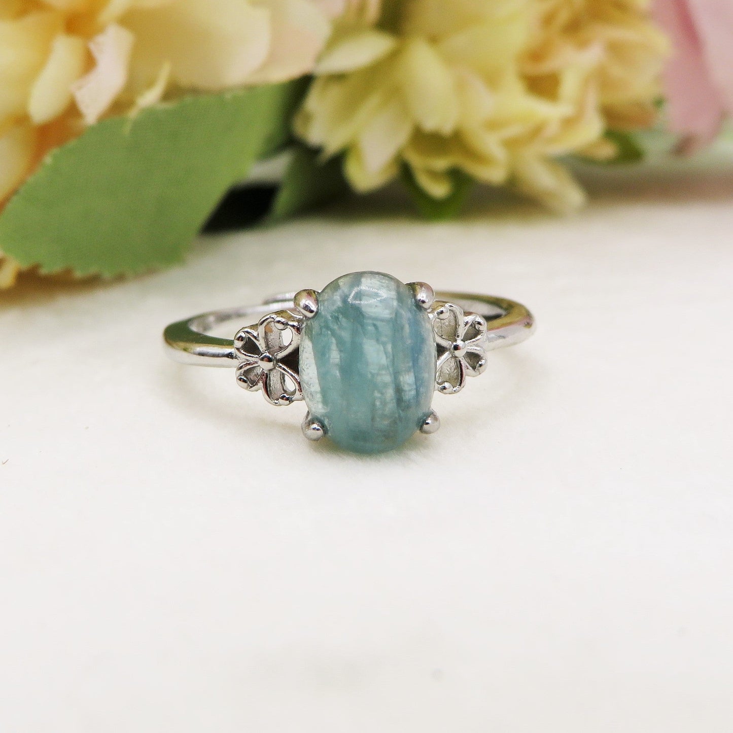 WATER  NILAMANI ~ Anello regolabile in CIANITE verde - blu