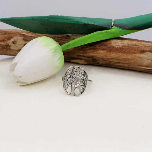 ALBERO DELLA VITA Ring ~ Anello regolabile in Acciaio inossidabile