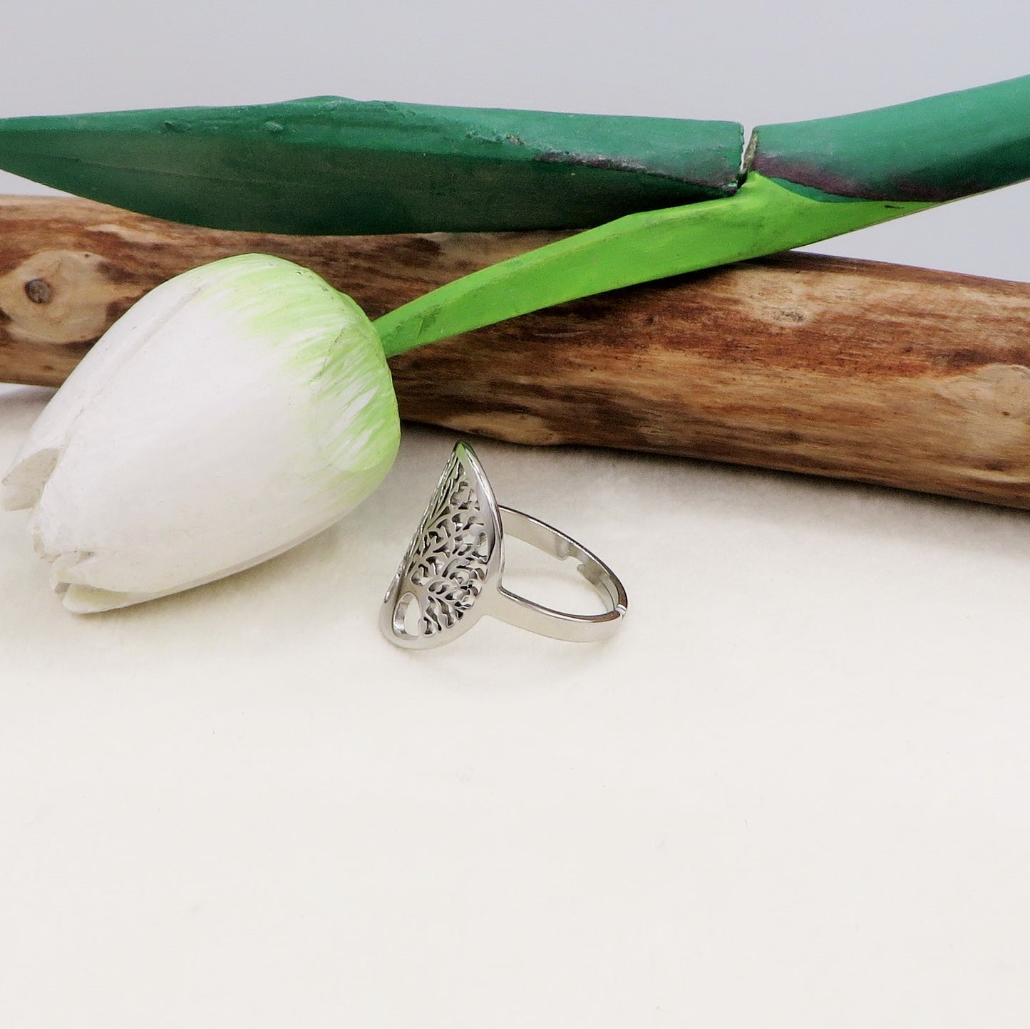ALBERO DELLA VITA Ring ~ Anello regolabile in Acciaio inossidabile