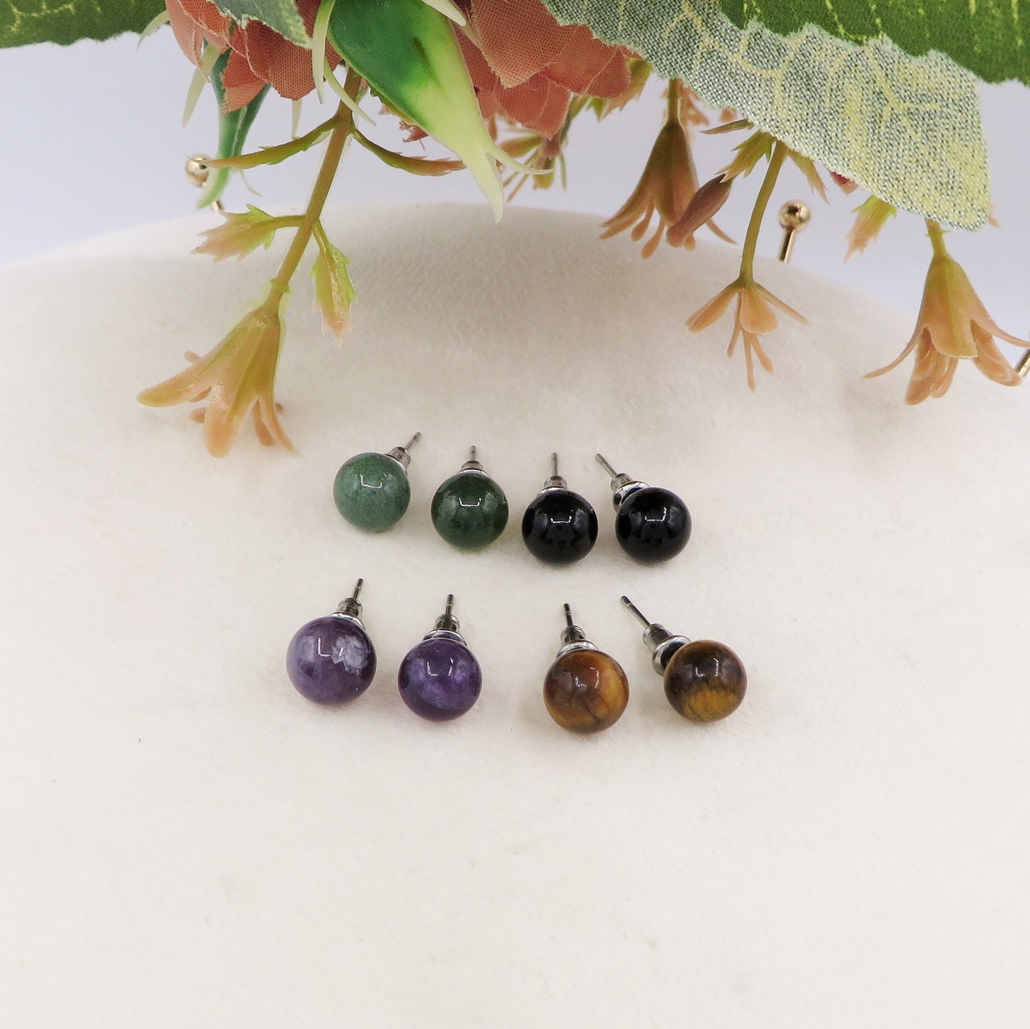 Sei Heki Studs ~ ORECCHINI a lobo in Acciaio Inossidabile con pietre naturali