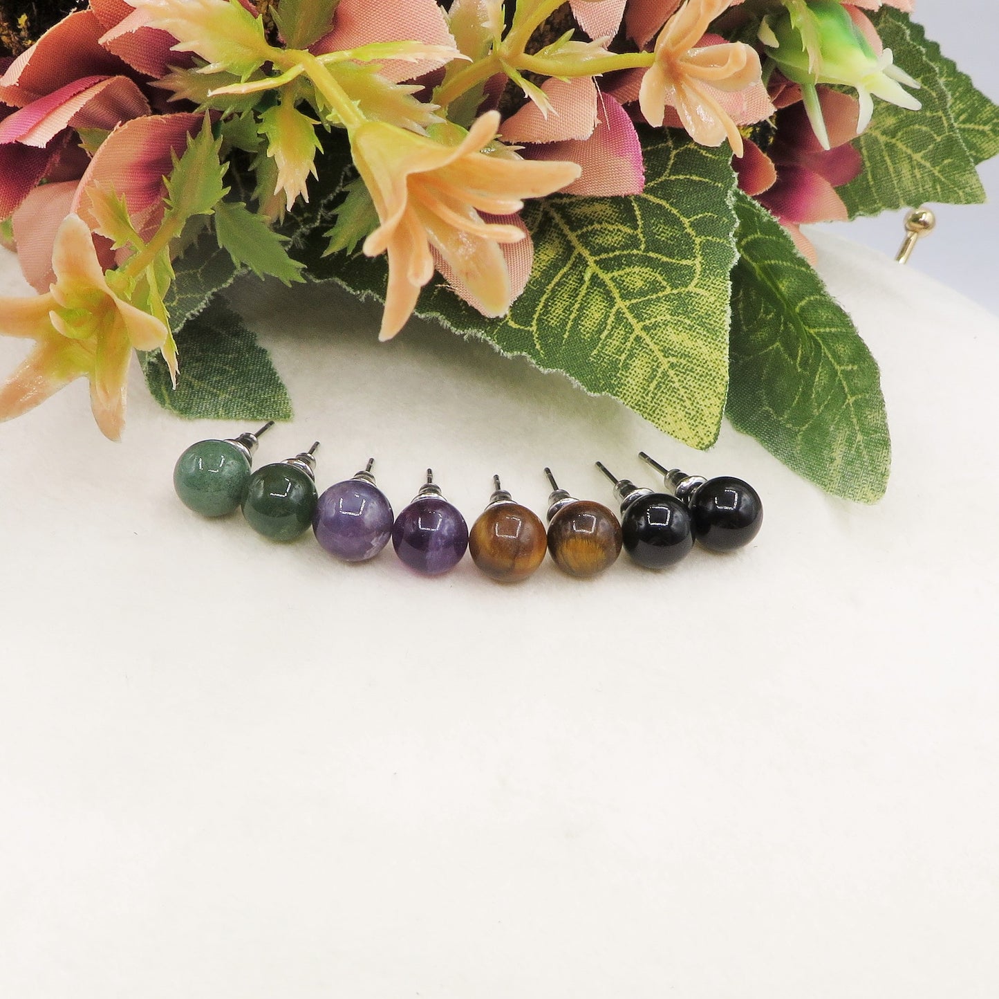 Sei Heki Studs ~ ORECCHINI a lobo in Acciaio Inossidabile con pietre naturali