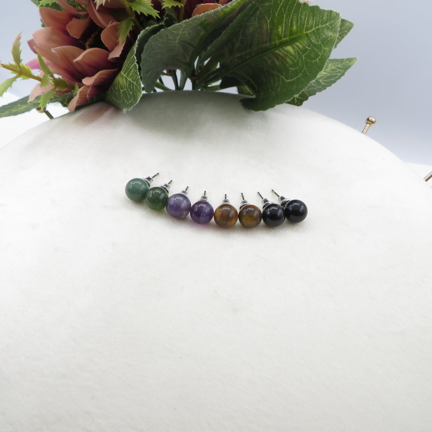 Sei Heki Studs ~ ORECCHINI a lobo in Acciaio Inossidabile con pietre naturali