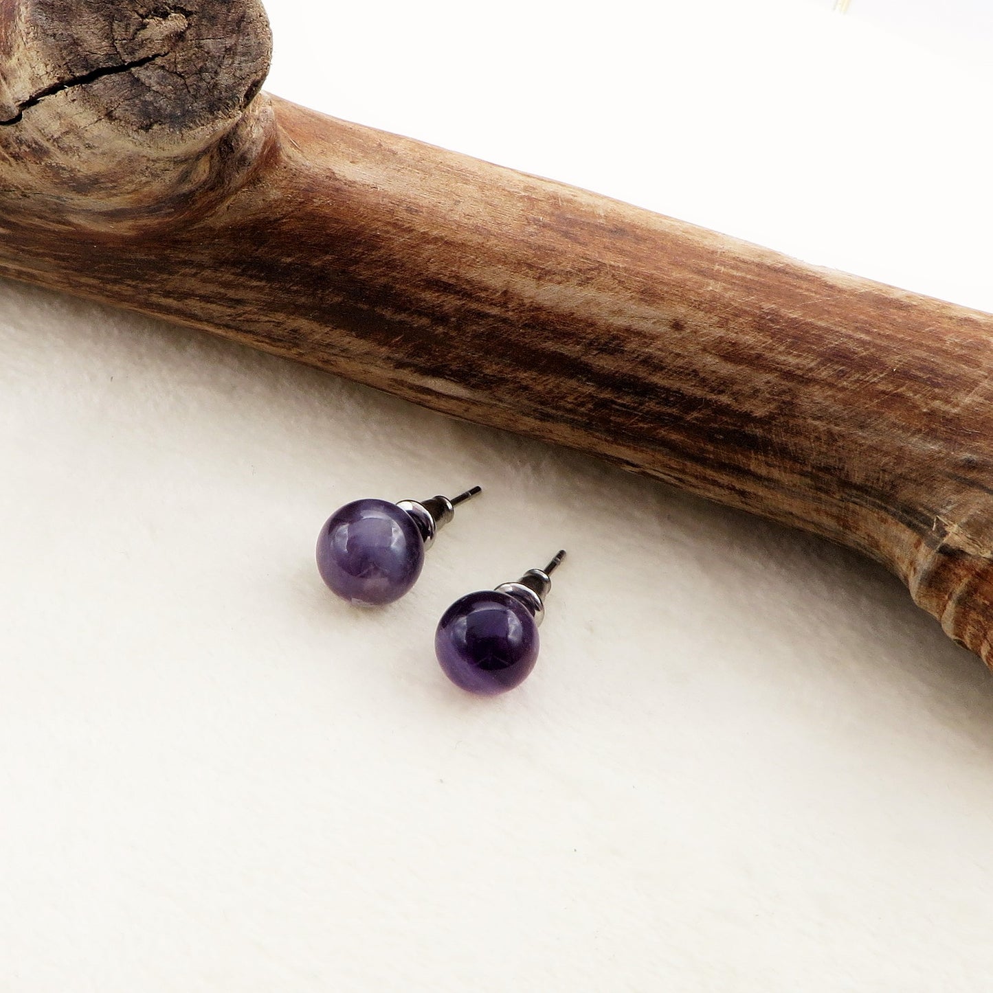 Sei Heki Studs ~ ORECCHINI a lobo in Acciaio Inossidabile con pietre naturali