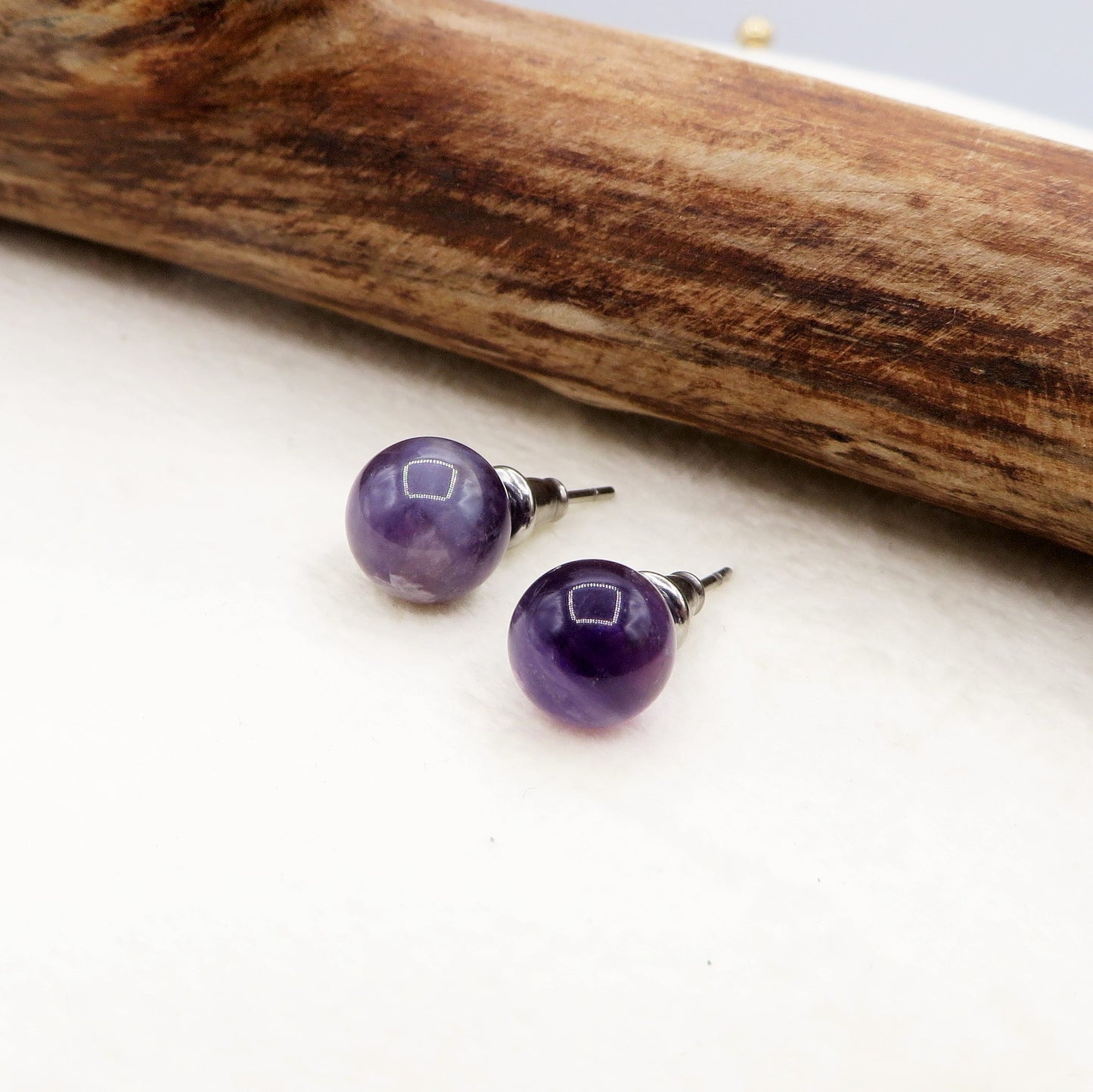 Sei Heki Studs ~ ORECCHINI a lobo in Acciaio Inossidabile con pietre naturali