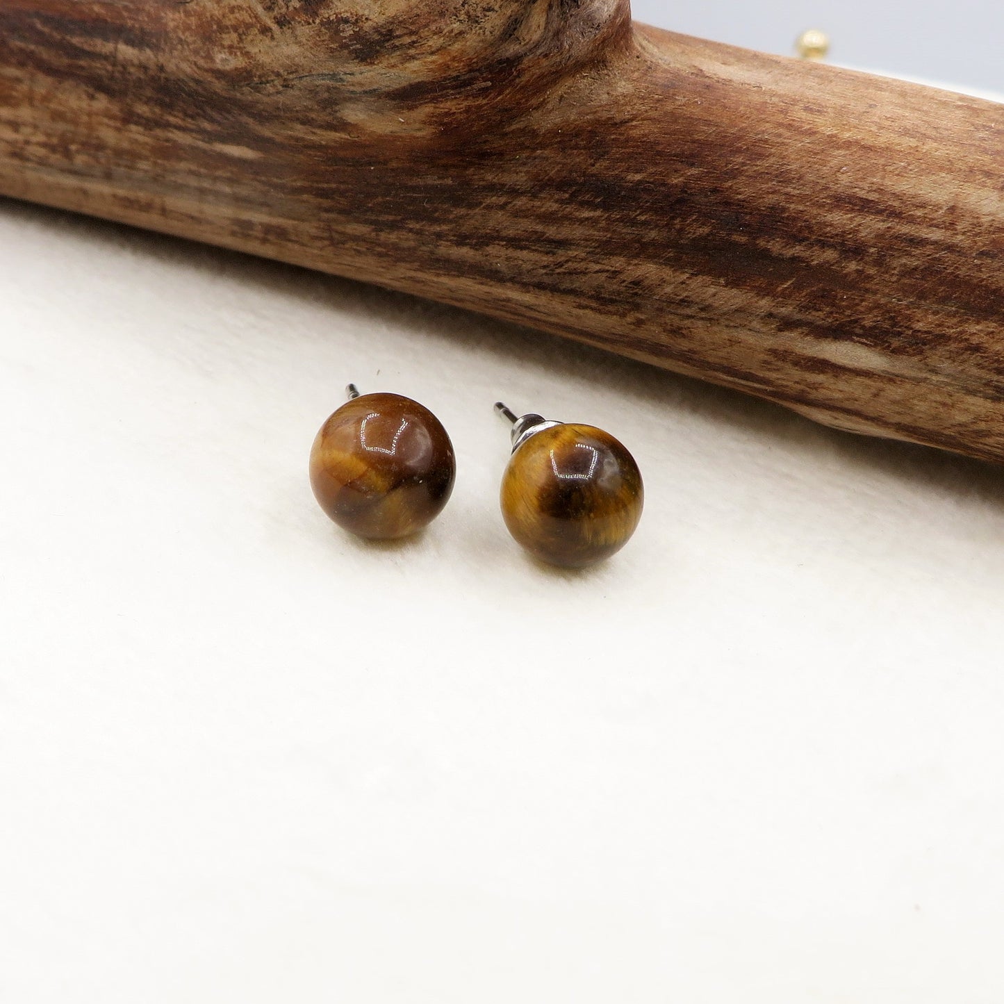 Sei Heki Studs ~ ORECCHINI a lobo in Acciaio Inossidabile con pietre naturali