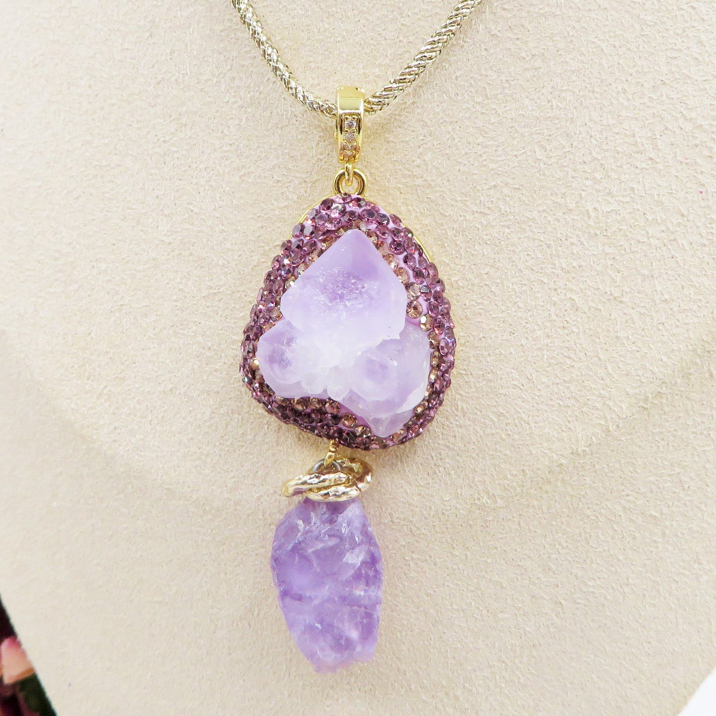 ISANA COLLANA AMETHYST PENDANT - Collana con ciondolo in AMETISTA NATURALE  e ACCIAIO INOSSIDABILE