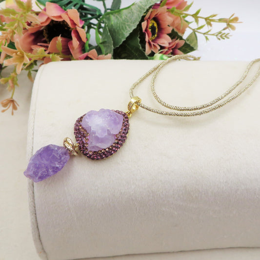 ISANA COLLANA AMETHYST PENDANT - Collana con ciondolo in AMETISTA NATURALE  e ACCIAIO INOSSIDABILE
