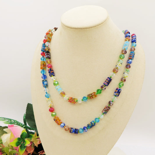 LAGUNA ~ Collana lunga 110cm in vetro, murrine e cristalli