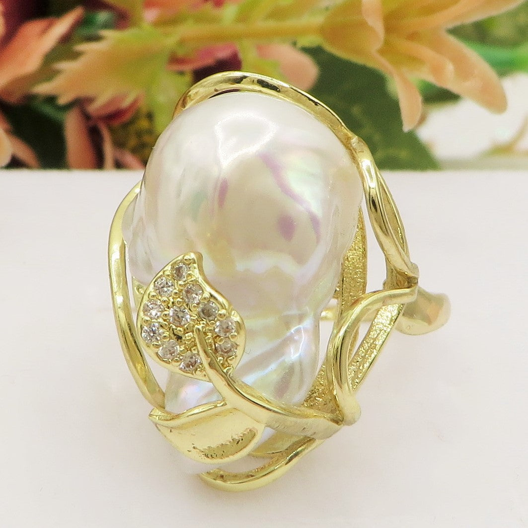 Pema Baroque - Anello regolabile in PERLA BAROCCA  NATURALE