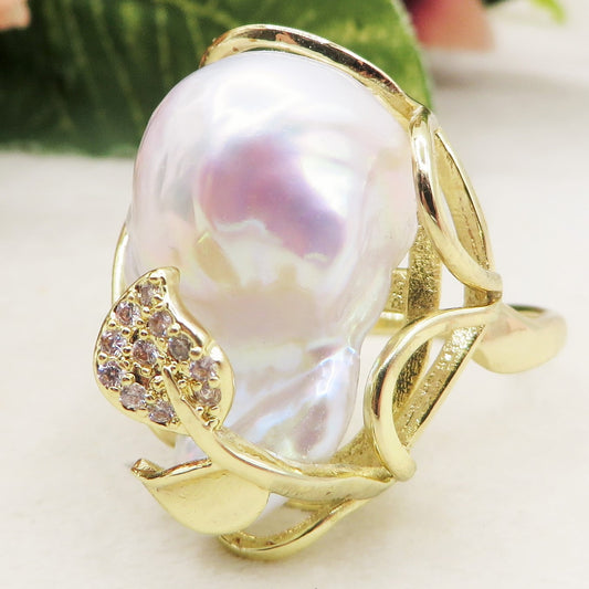 Pema Baroque - Anello regolabile in PERLA BAROCCA  NATURALE