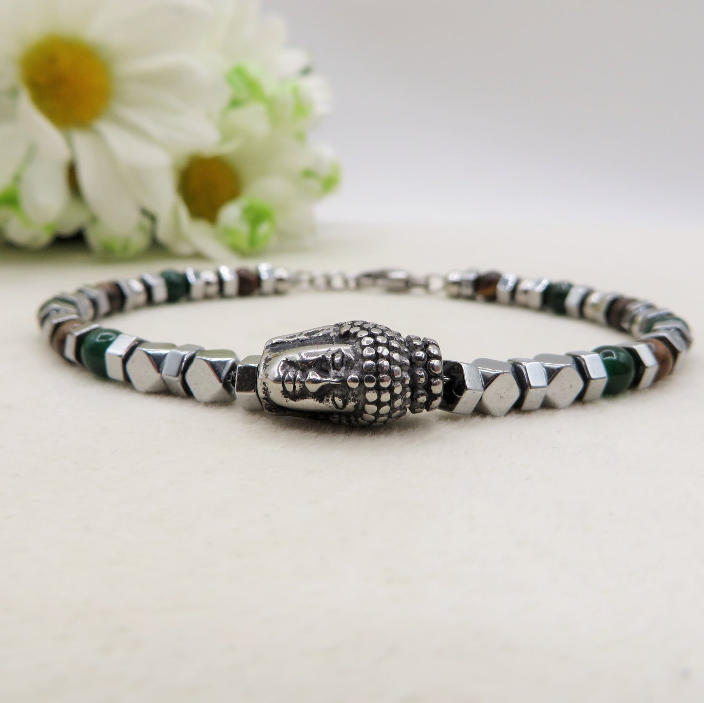 TASHI CUBETTI - Bracciale con Buddha in ACCIAIO INOSSIDABILE per uomo e donna