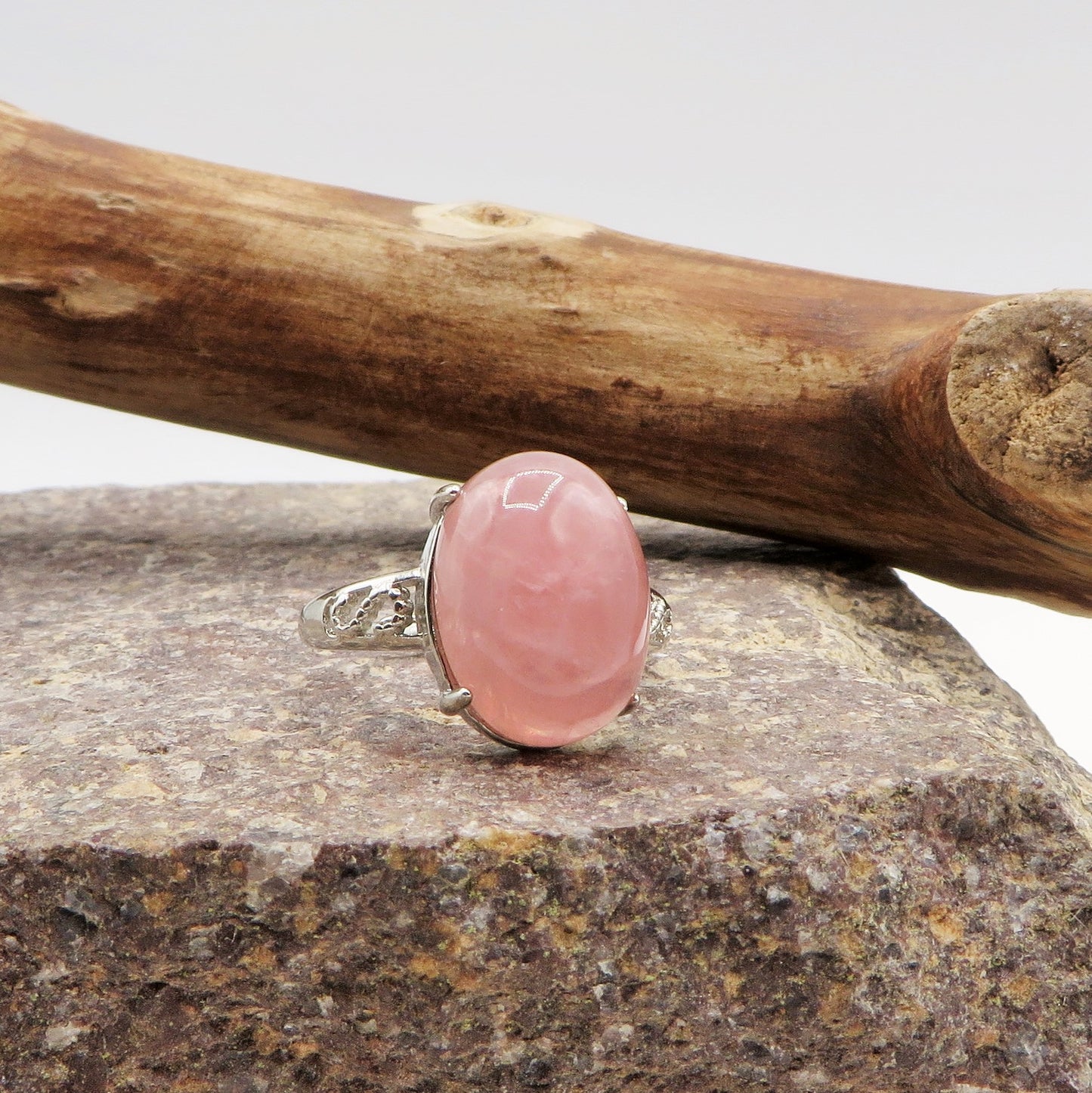 ZOYSA XL ~ Anello regolabile in QUARZO ROSA naturale