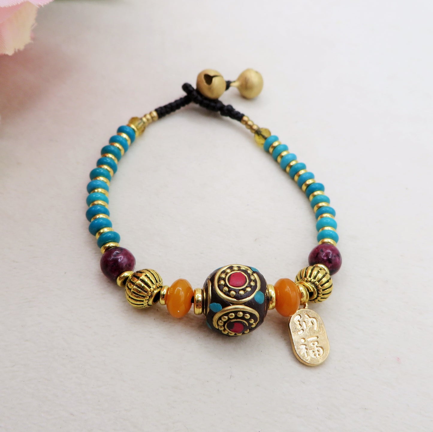 PADMA ~ BRACCIALE TIBETANO IN PIETRE DURE NATURALI con accessori etnici