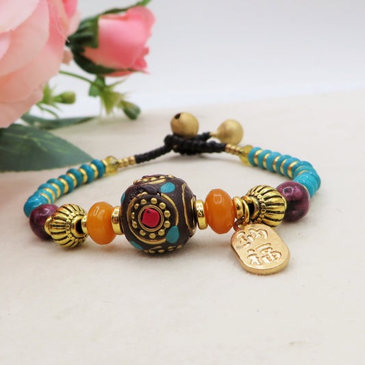 PADMA ~ BRACCIALE TIBETANO IN PIETRE DURE NATURALI con accessori etnici