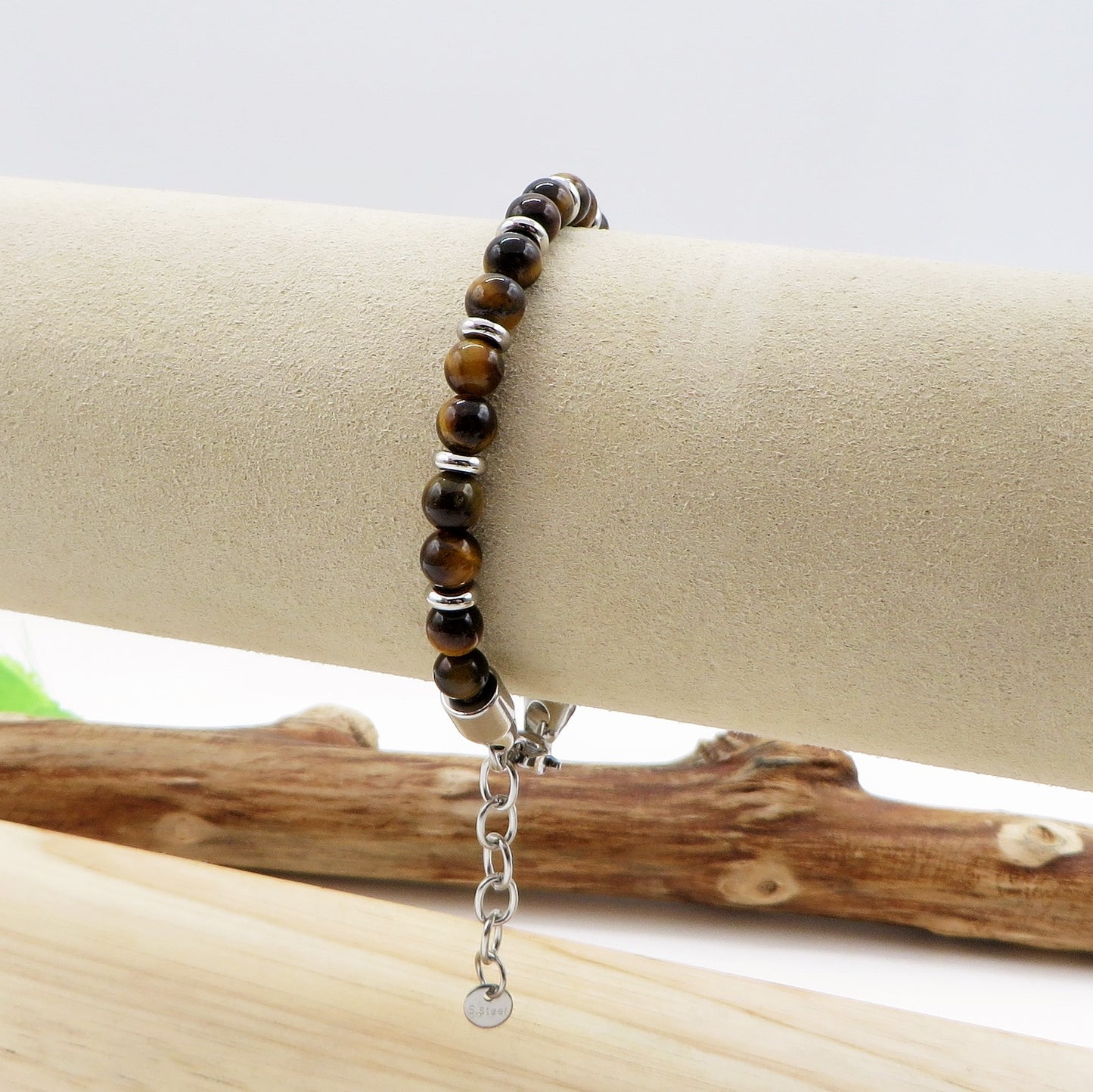 Kyŏnghŏ ~ BRACCIALE unisex bicolore in occhio di tigre + acciaio inossidabile