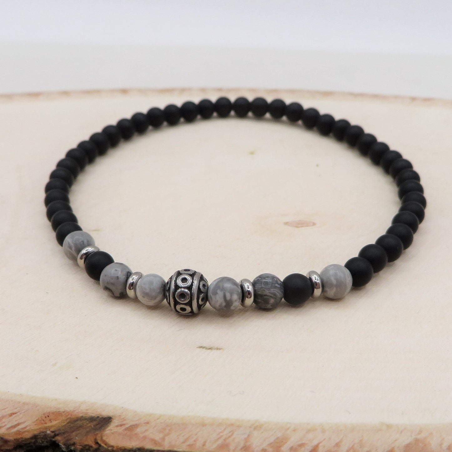 GUNNAR Bracciale uomo elasticizzato Perle in Resina + etniche ACCIAIO INOSSIDABILE