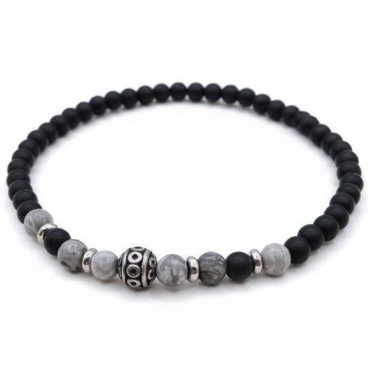 GUNNAR Bracciale uomo elasticizzato Perle in Resina + etniche ACCIAIO INOSSIDABILE