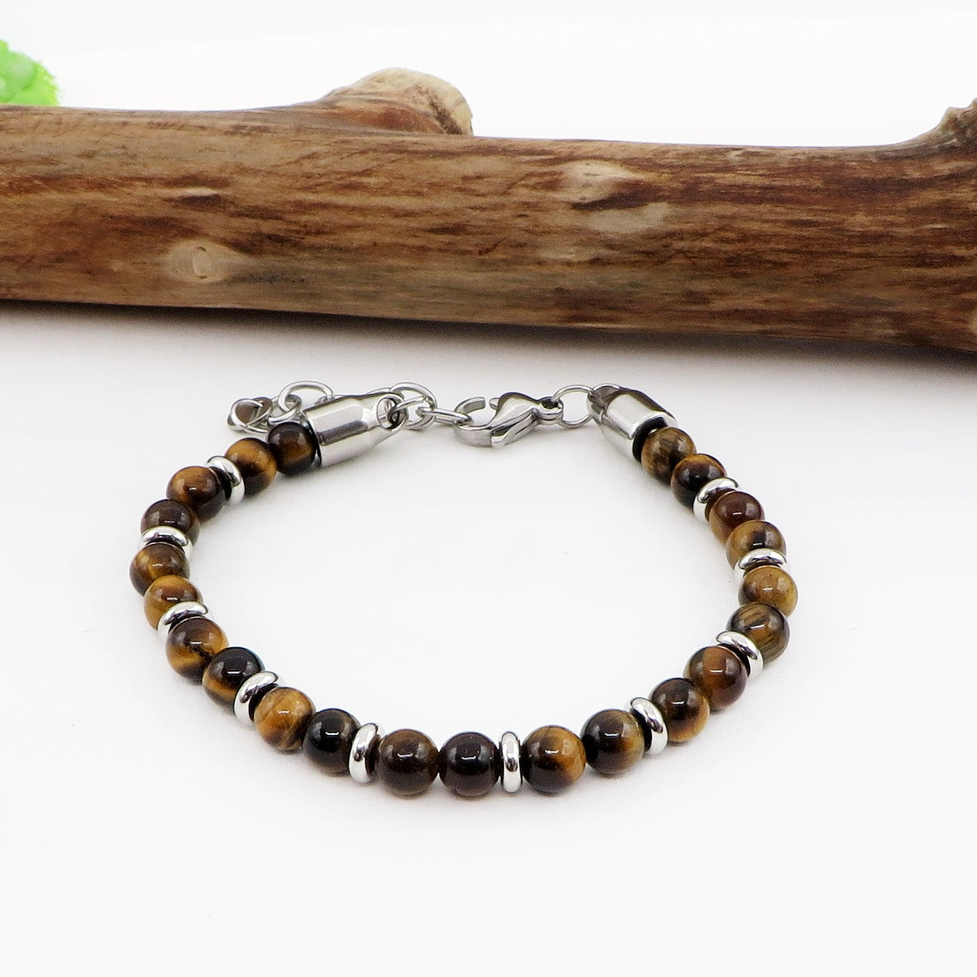 Kyŏnghŏ ~ BRACCIALE unisex bicolore in occhio di tigre + acciaio inossidabile