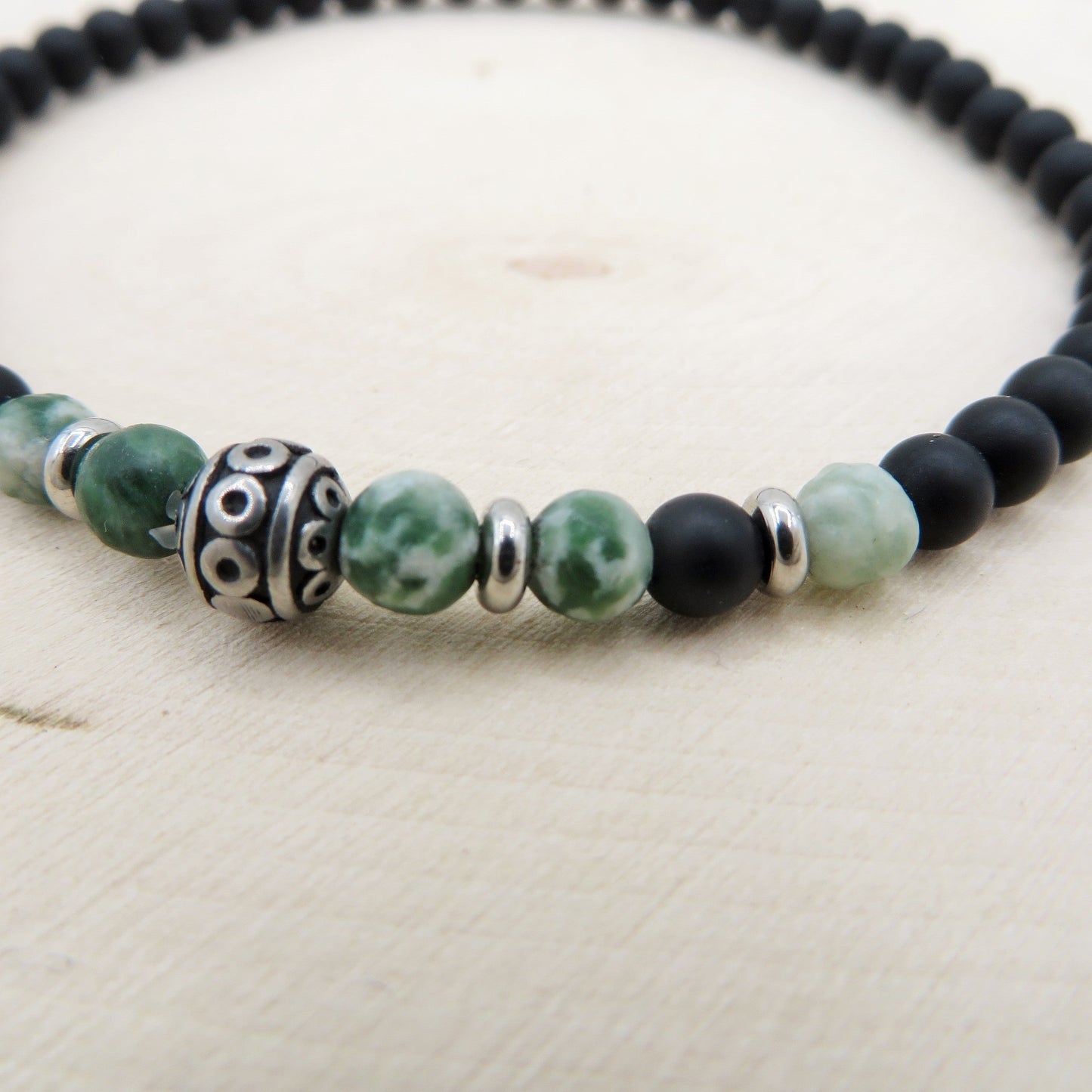 GUNNAR Bracciale uomo elasticizzato Perle in Resina + etniche ACCIAIO INOSSIDABILE