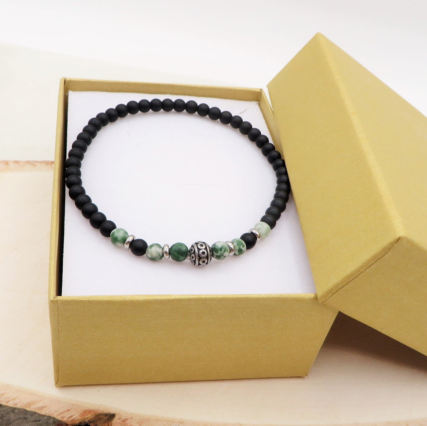 GUNNAR Bracciale uomo elasticizzato Perle in Resina + etniche ACCIAIO INOSSIDABILE