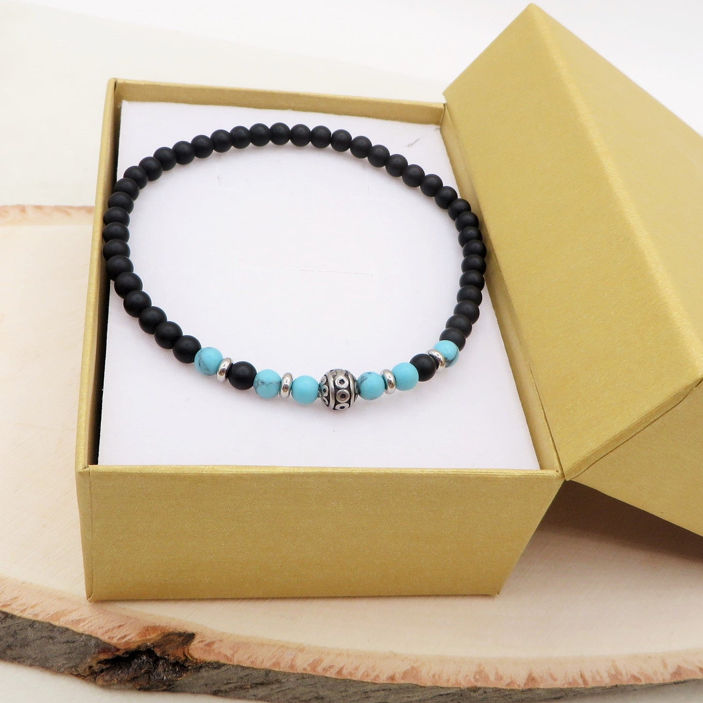 GUNNAR Bracciale uomo elasticizzato Perle in Resina + etniche ACCIAIO INOSSIDABILE