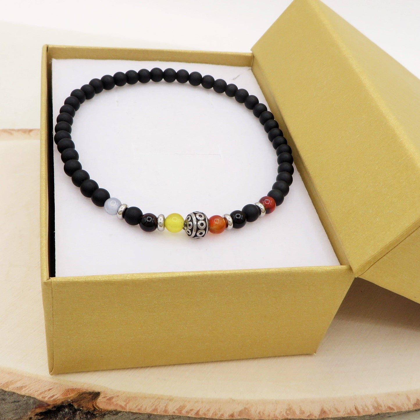 GUNNAR Bracciale uomo elasticizzato Perle in Resina + etniche ACCIAIO INOSSIDABILE