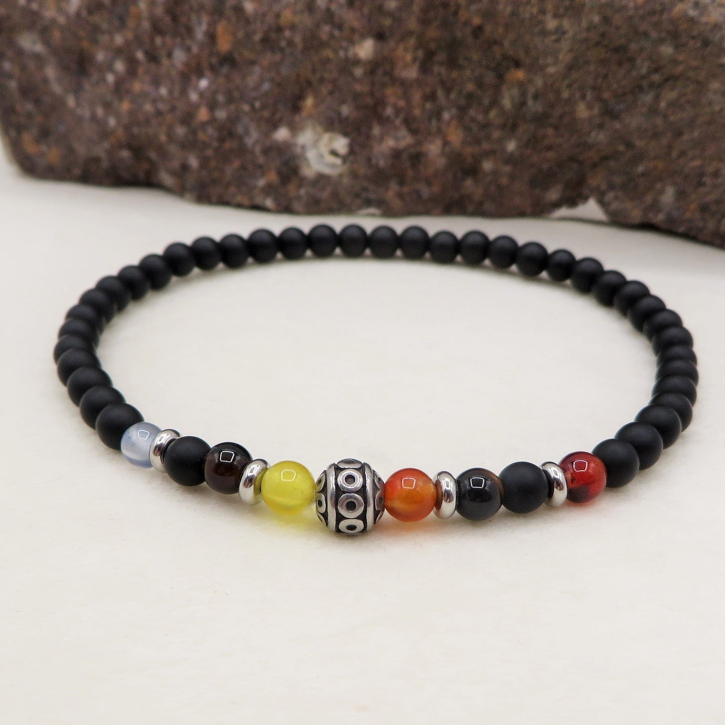 GUNNAR Bracciale uomo elasticizzato Perle in Resina + etniche ACCIAIO INOSSIDABILE