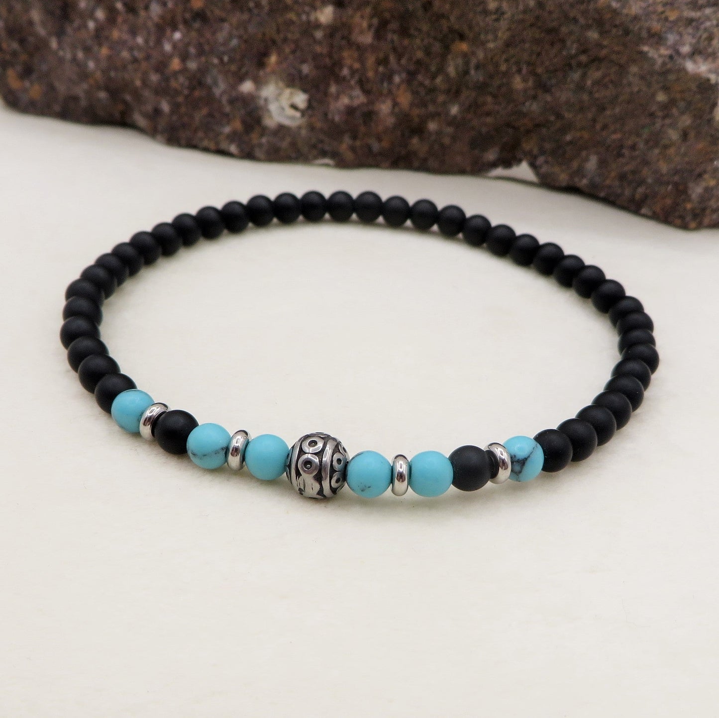 GUNNAR Bracciale uomo elasticizzato Perle in Resina + etniche ACCIAIO INOSSIDABILE