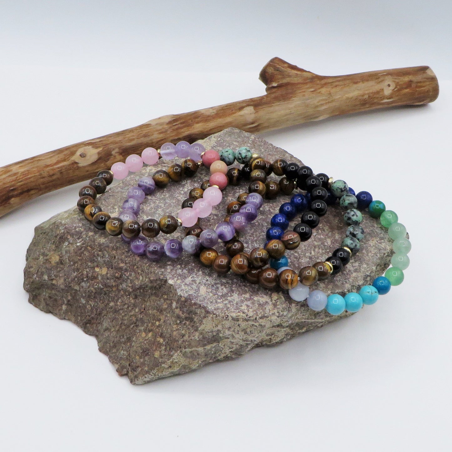 MARPA ~ BRACCIALE in 5 varianti pietre dura naturali ~ Lapislazzuli, Occhio tigre, Ametista, Quarzo  e turchese lapislazzuli