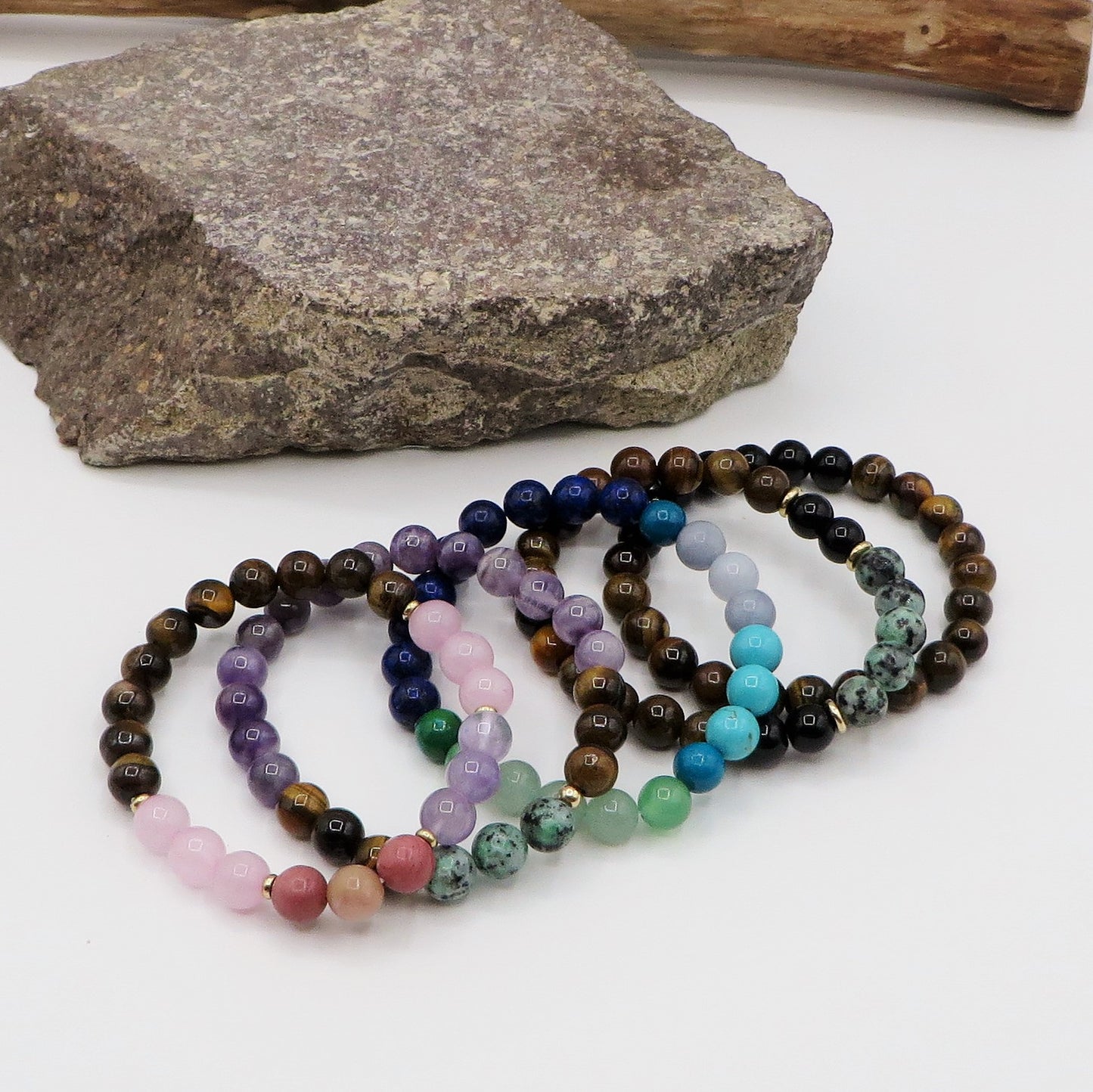 MARPA ~ BRACCIALE in 5 varianti pietre dura naturali ~ Lapislazzuli, Occhio tigre, Ametista, Quarzo  e turchese lapislazzuli