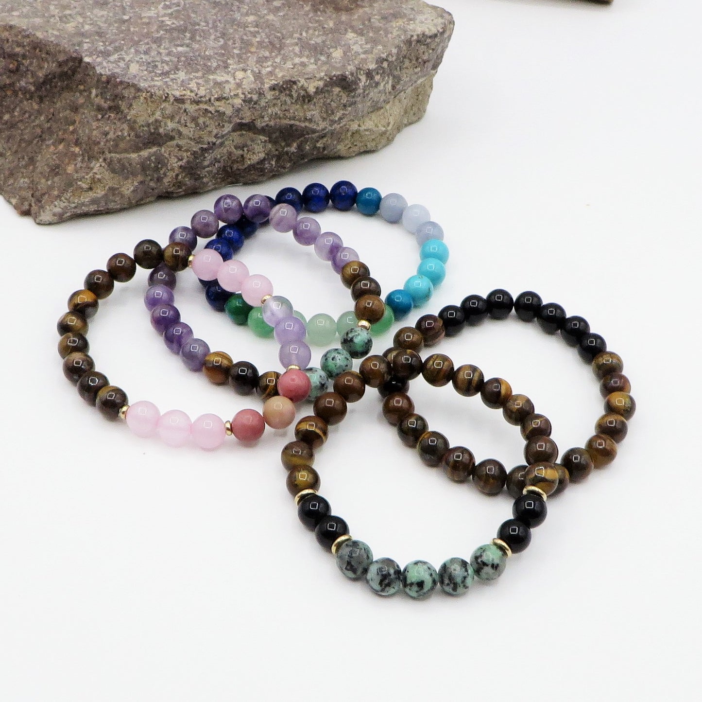 MARPA ~ BRACCIALE in 5 varianti pietre dura naturali ~ Lapislazzuli, Occhio tigre, Ametista, Quarzo  e turchese lapislazzuli