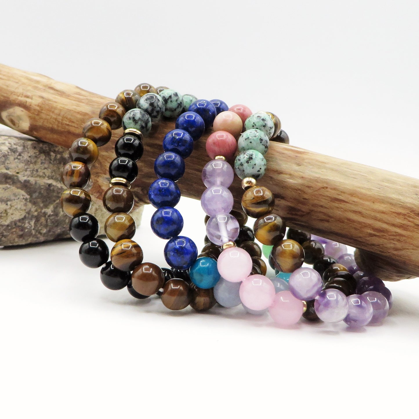 MARPA ~ BRACCIALE in 5 varianti pietre dura naturali ~ Lapislazzuli, Occhio tigre, Ametista, Quarzo  e turchese lapislazzuli