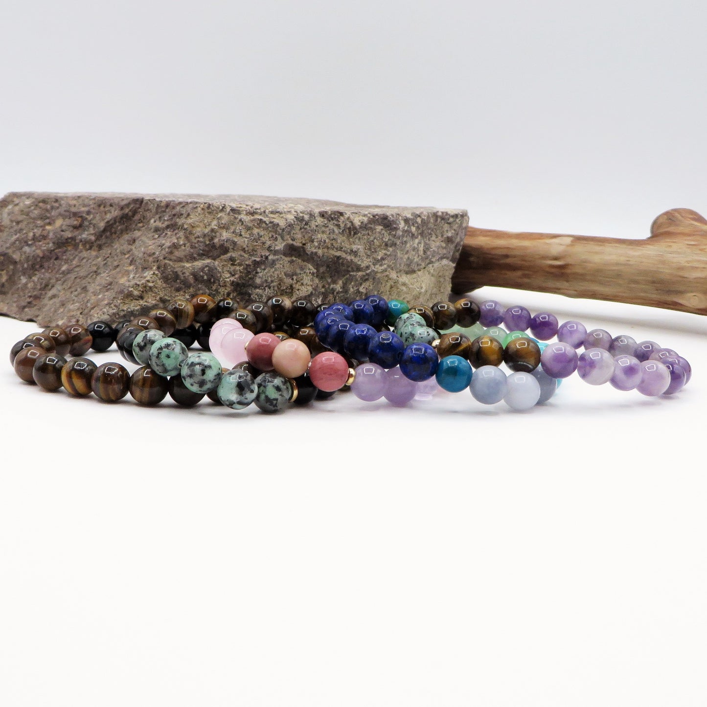 MARPA ~ BRACCIALE in 5 varianti pietre dura naturali ~ Lapislazzuli, Occhio tigre, Ametista, Quarzo  e turchese lapislazzuli