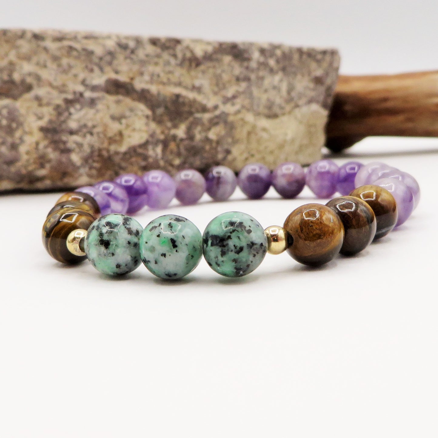 MARPA ~ BRACCIALE in 5 varianti pietre dura naturali ~ Lapislazzuli, Occhio tigre, Ametista, Quarzo  e turchese lapislazzuli