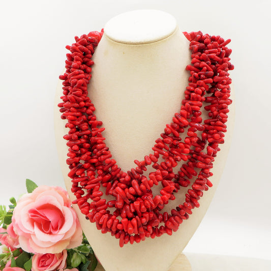 CORAL TORCHON ~ Collana multifili in chips di corallo