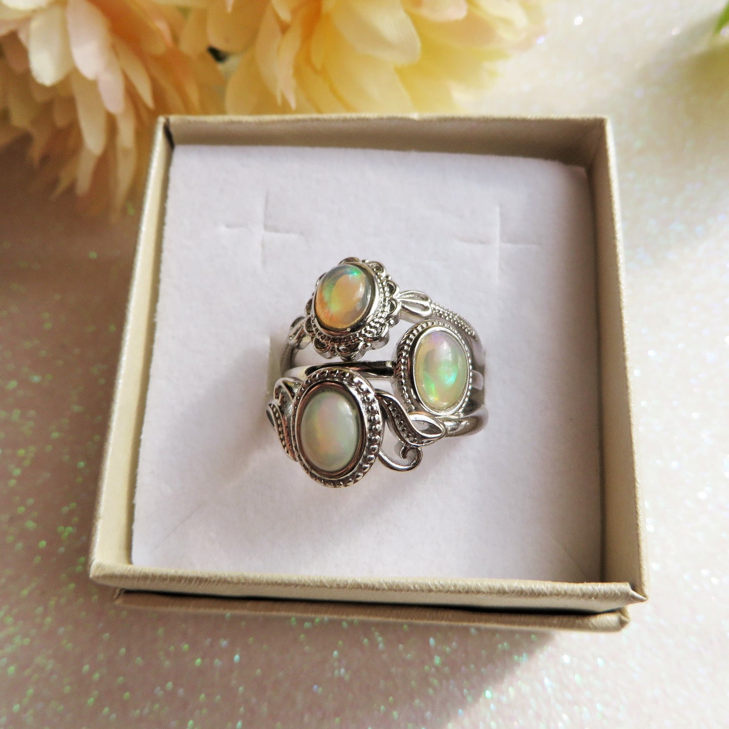 VRIKA ~ Anello regolabile in Opale di fuoco - Fire Opal naturale