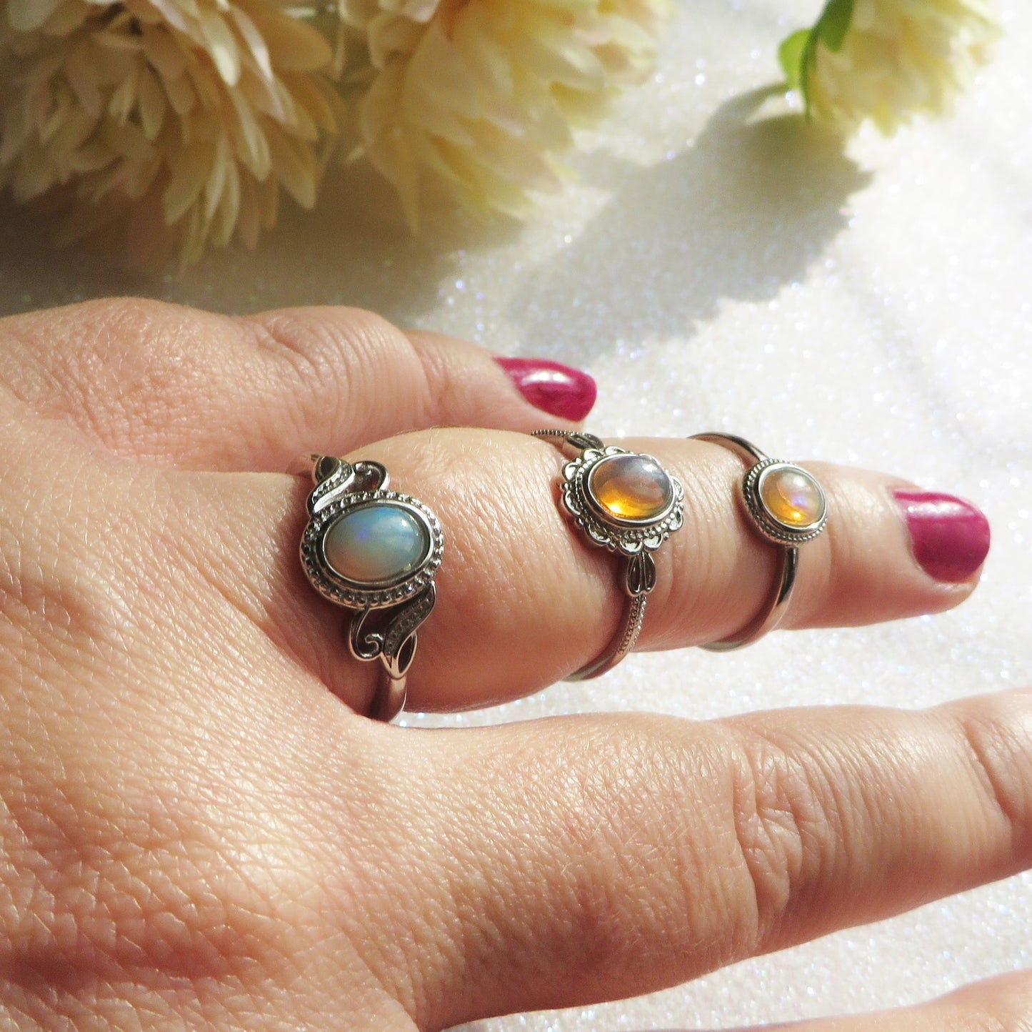 VRIKA ~ Anello regolabile in Opale di fuoco - Fire Opal naturale