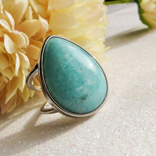 AKASA  DROP ~ Anello regolabile in AMAZZONITE naturale