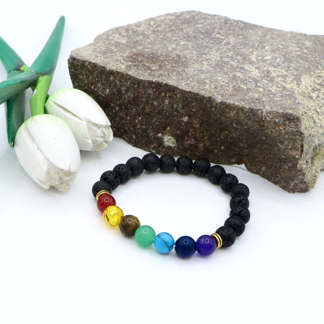 Iwobi Braccialetto Chakra Con Pietre Vere, 4 Braccialetti Con Pietra Naturale Chakra, Pietra - Foto 9