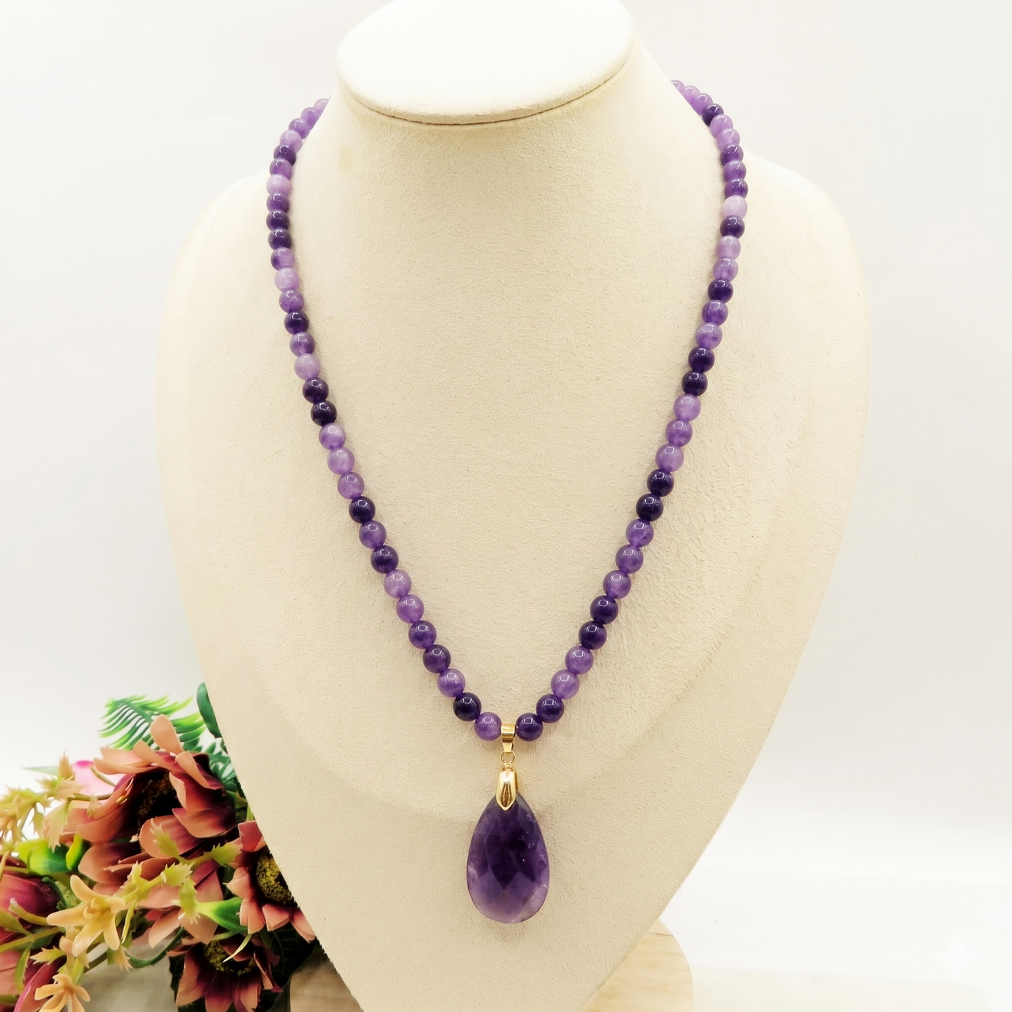 RAKA Collana in pietra naturale con pendente  a forma di Goccia finita in acciaio inossibalile 316L~