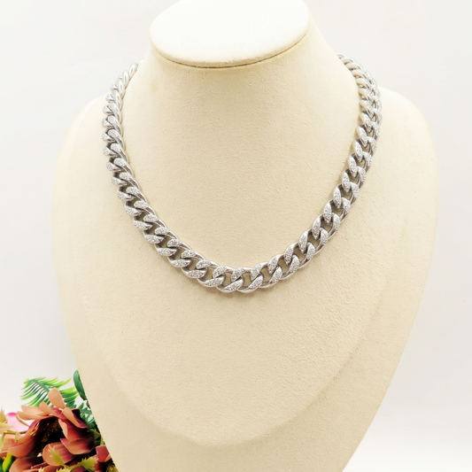 MADISON ~ Collana  con catena cubana in ACCIAIO INOX e zirconi